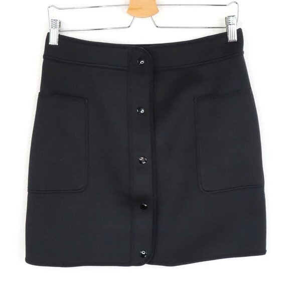 Sandro Paris Womens 3 Juliena Black Neoprene Scuba Fabric Snap Skirt Pockets - Picture 8 of 9